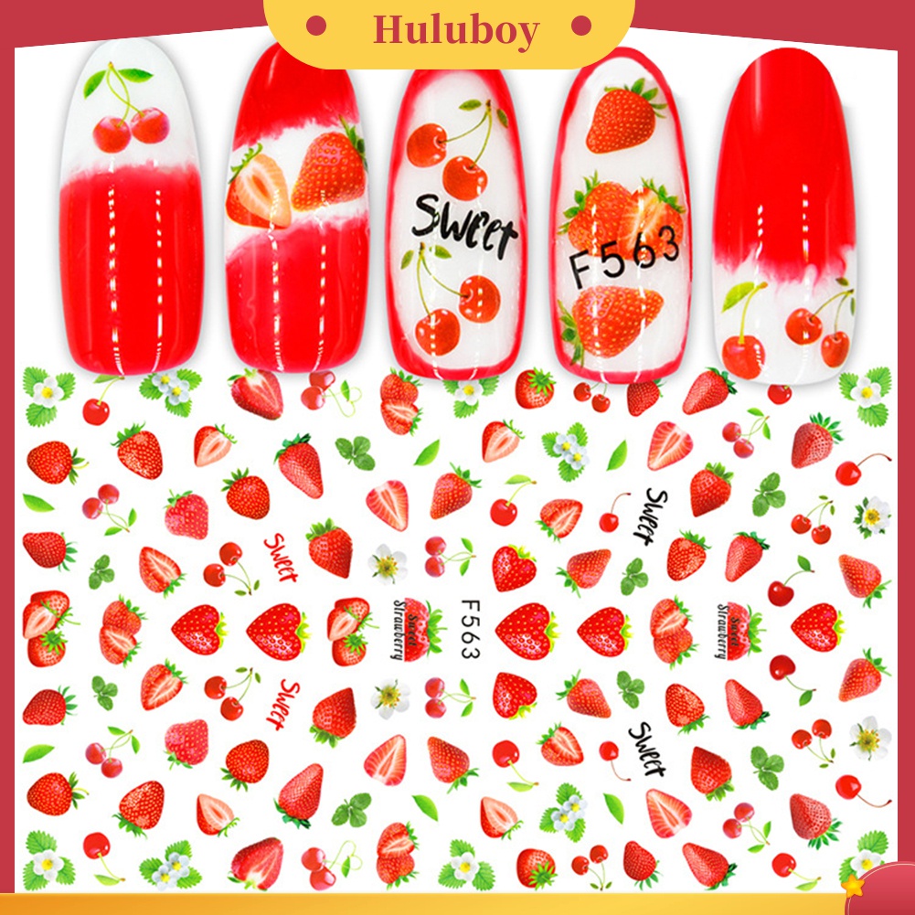 Huluboy Huluboy♡ Stiker Kuku 3D Super Tipis Motif Huruf / Hewan / Buah / Daun Untuk Dekorasi Nail Art