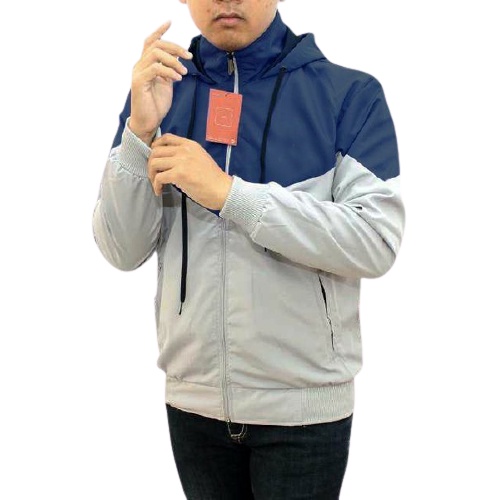 INDO - Jaket Parasut Olahraga Kombinasi | Jacket Lari Jogging Pria/Wanita Abu Navy