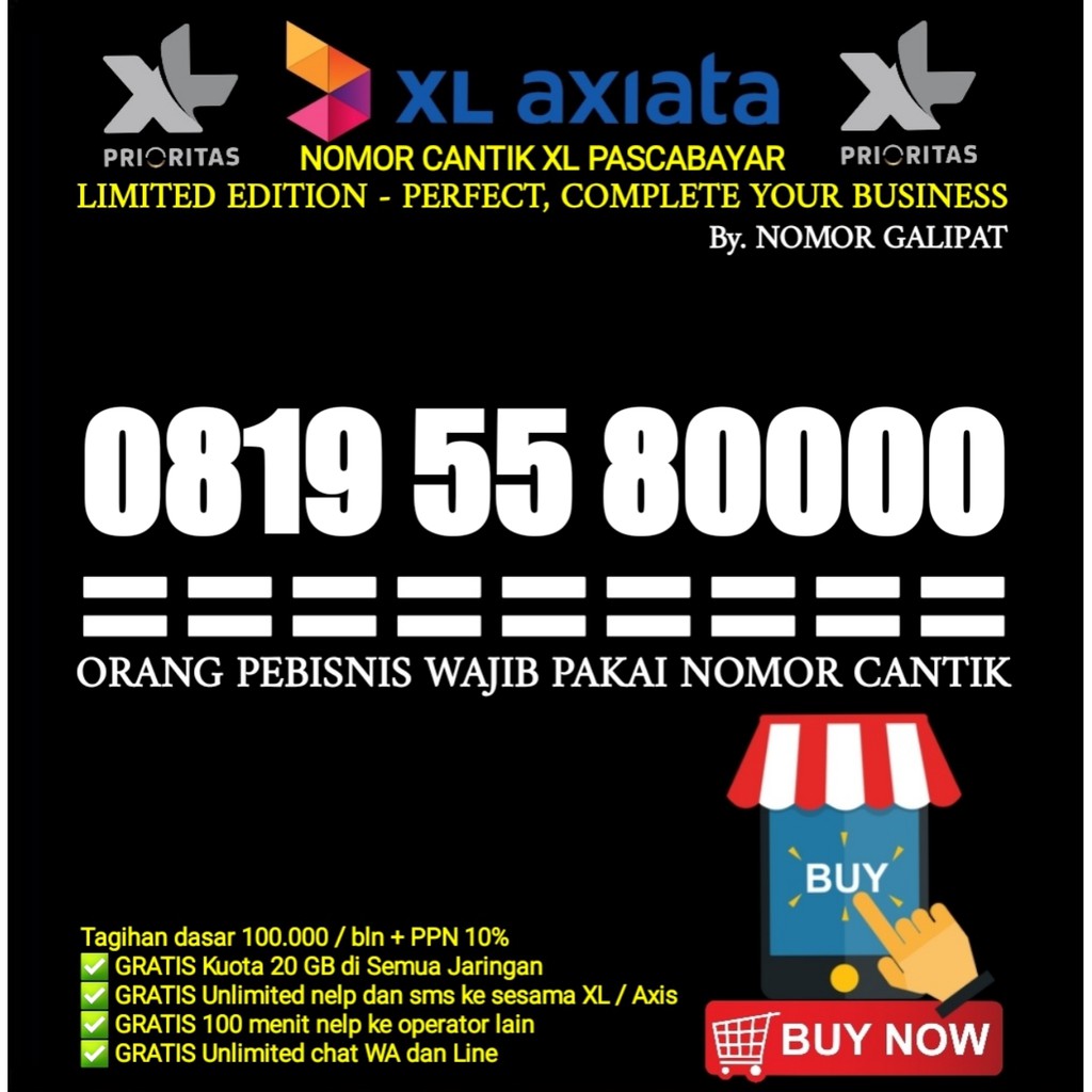 NOMOR CANTIK XL PRIORITAS PASCABAYAR kwartet 80000