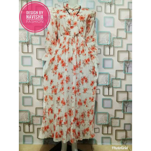 Maxi dres plisket bunga