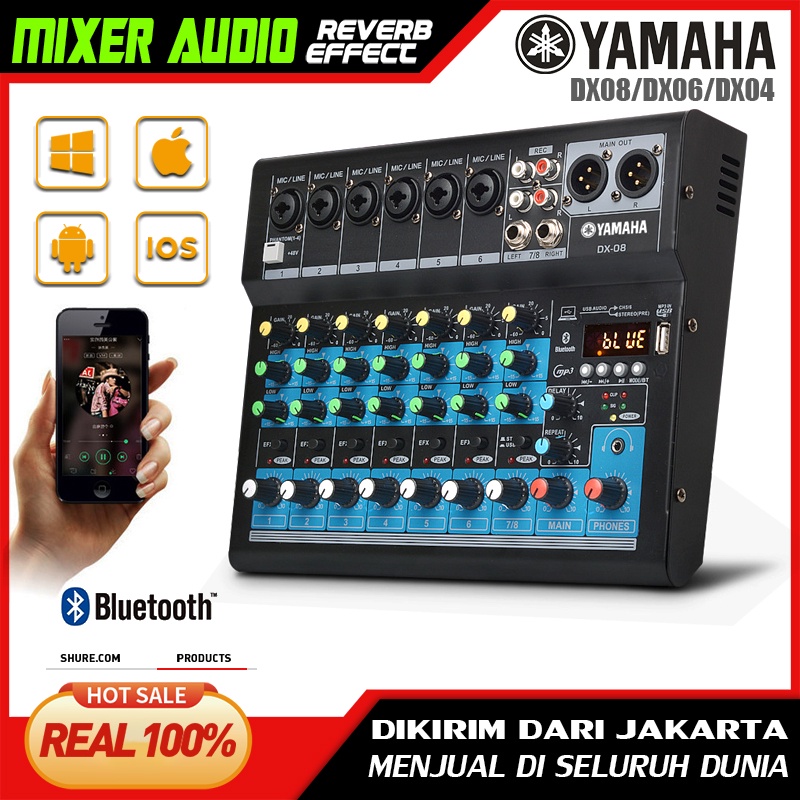 DX04/DX06/DX08 Pengaduk Audio Profesional saluran 4/6/8 Bluetooth/USB/PC/MP3 Efek gema bawaan