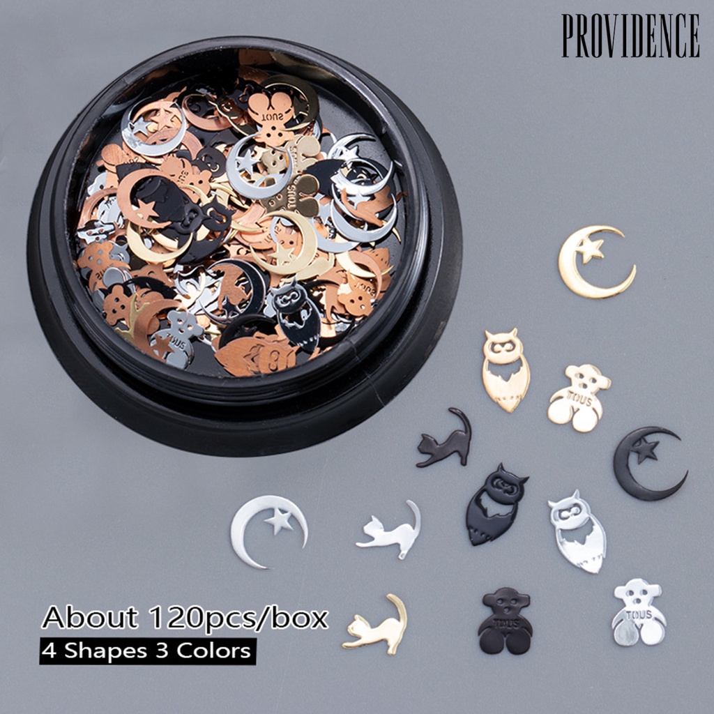 Providence 120Pcs/Box Halloween Style Nail Flake Hollow Design Metal Manicure Metal Decals Sequins Metallic Art Decoration for Female