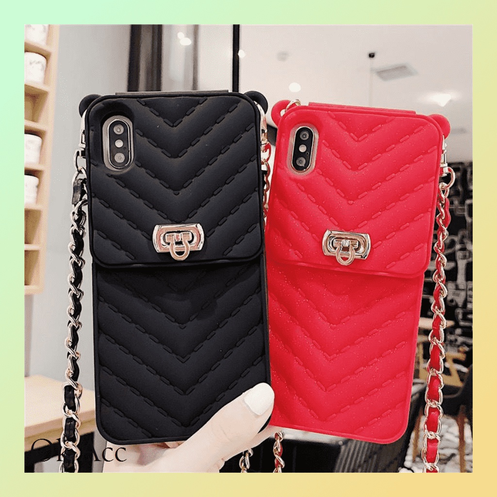 Softcase Dompet Chan*nel Iphone 7 8 7+ 8+ X Xs Xr Max 11 12 13 Pro Max FH45 rantai panjang selempang