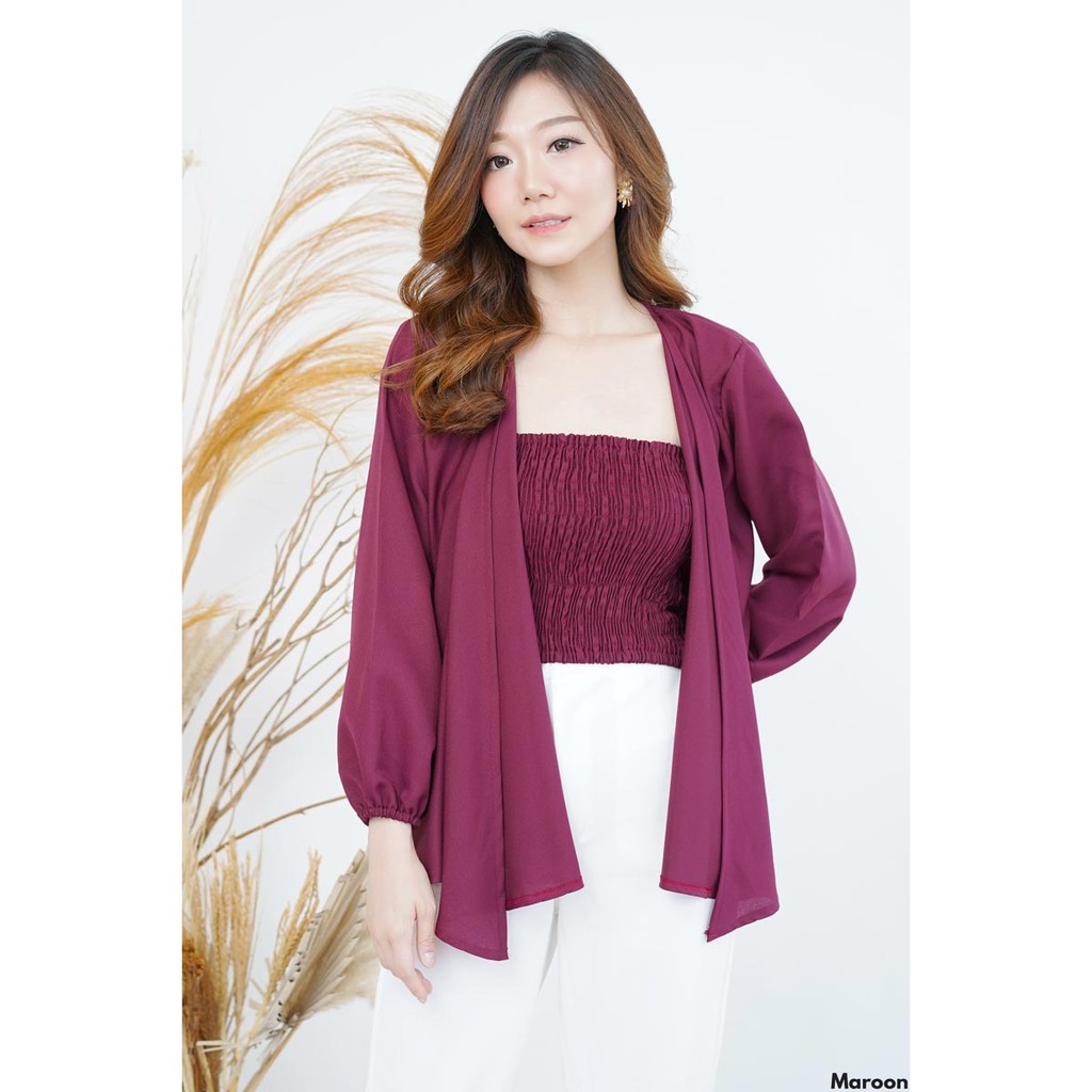 COTTONBELLS ATASAN CASUAL WANITA THERE TANKTOP SERUT + OUTER PLAID TOP ( LQ - B 11556 )-MAROON
