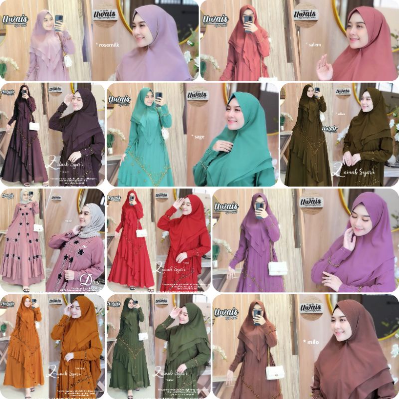 ZAINAB SYAR'I ORIGINAL UWAIS HIJAB. GAMIS DRESS SYAR'I SET KHIMAR. DRESS SYAR'I PREMIUM PRODUK BERLA