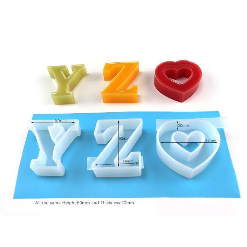 Glitter 26 Capital English Letter Resin Casting Molds Kit 3D Alphabet Keychain Pendant Resin Silicone Molds Jewelry Making Tools