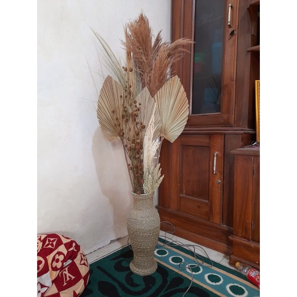 paket aesthetic + vas guci ukuran 40cm + hiasan sudut ruangan + paket bunga kering dekorasi