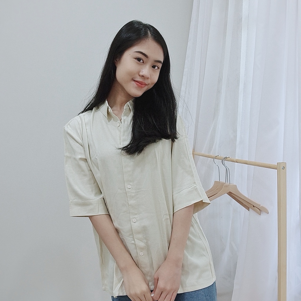 2254  - UNPEU Patterned Oversize Blouse | Blouse Wanita-CREAM(COTTON CREPE)