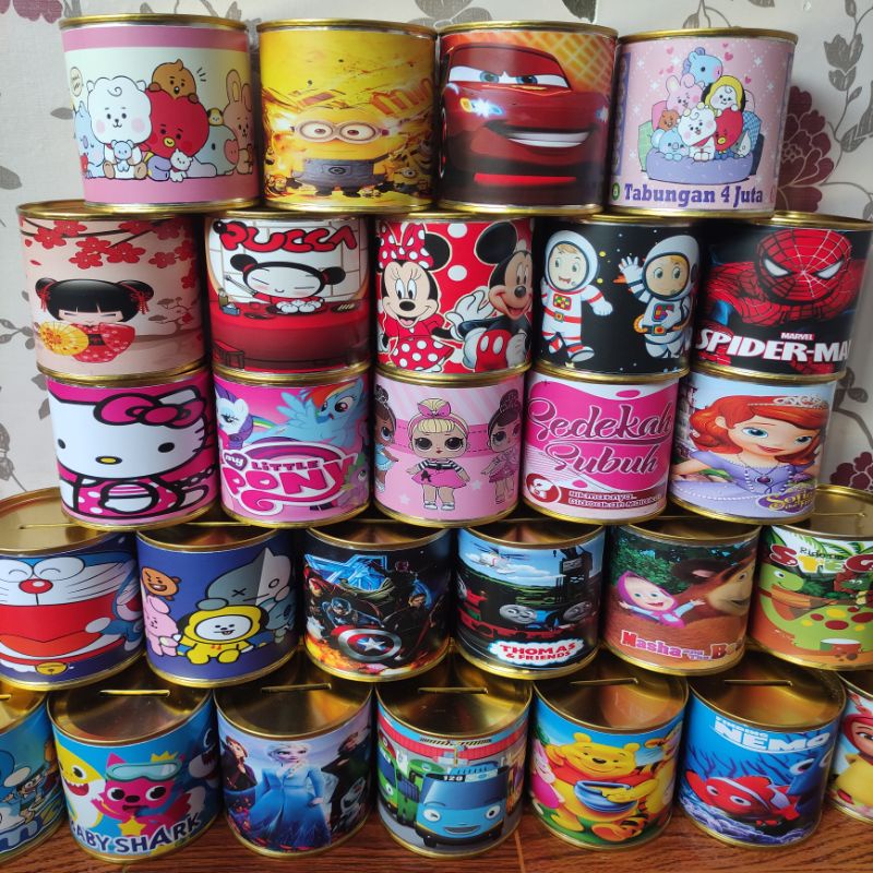 Celengan Small Karakter Buka Tutup Bawah Full Kaleng