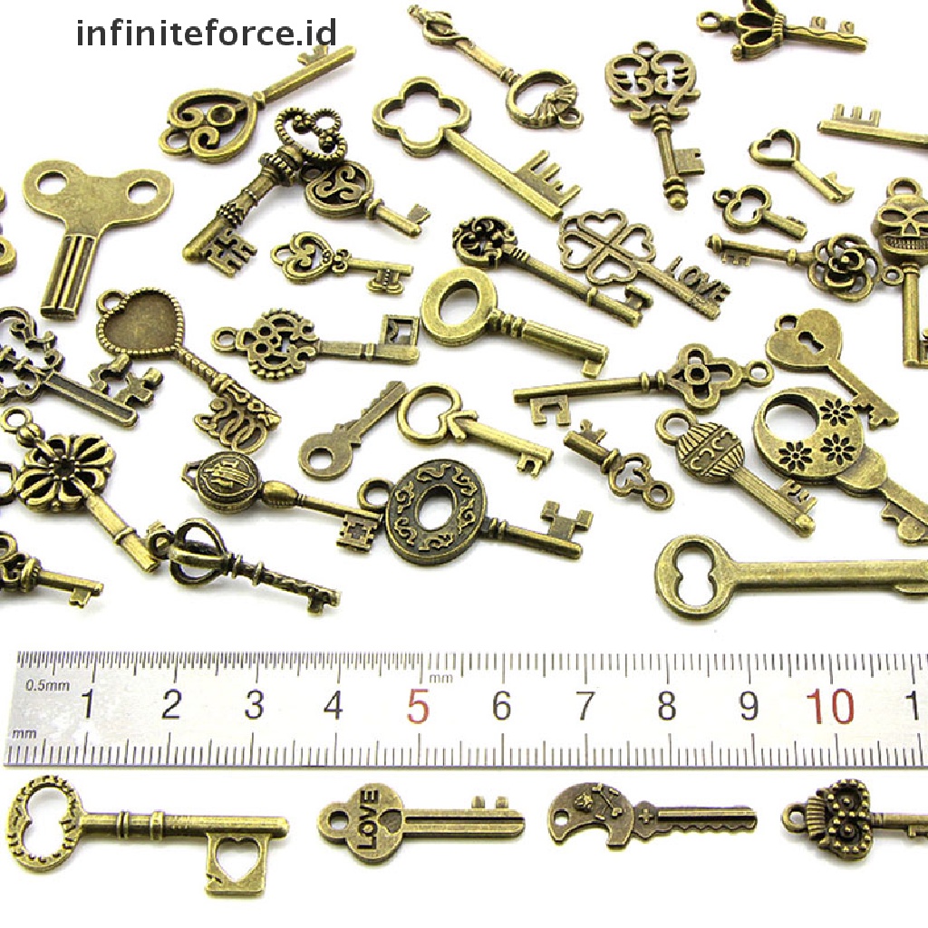 50 Pcs / Set Liontin Kunci Perunggu Gaya Vintage Steampunk Diy