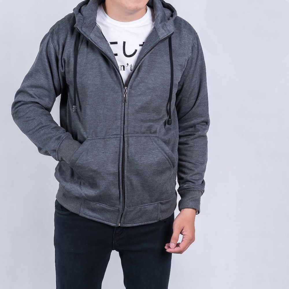 JAKET HOODIE SLETING PRIA WANITA UNISEX POLOS DARK GREY ABU TUA