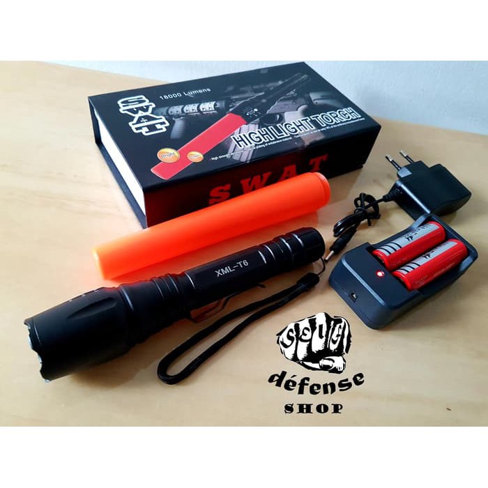Senter Police Swat T6 Led Cree Besar Full Paket"Self Defense Shop"