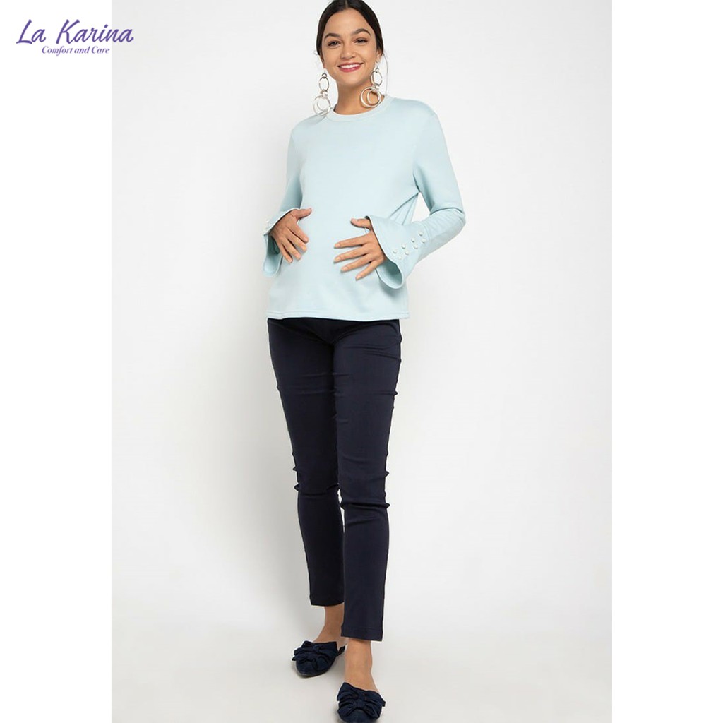 LA KARINA Celana Hamil Monocrom dengan Karet Elastis &amp; Adjustable, Olive O-0801 - Warna : Navy