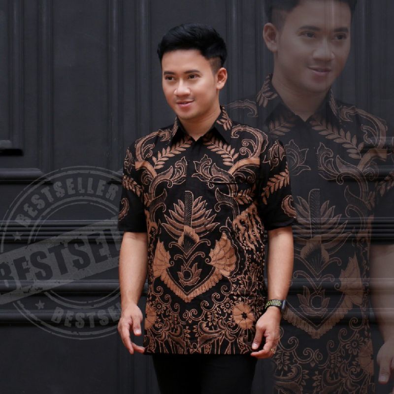 0022 Zahira Batik HRB026 Kenongo Hem Kemeja Batik Pria Lengan Pendek  Katun Primis Halus M L XL