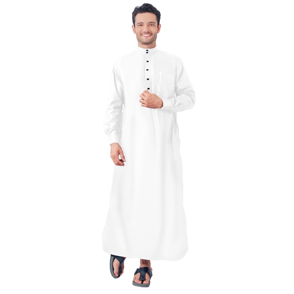 Gamis Pria Jubah Gamis Laki Laki seri Maheer Zain Gamis Modern Gaya Casual Remaja dan Dewasa-PUTIH