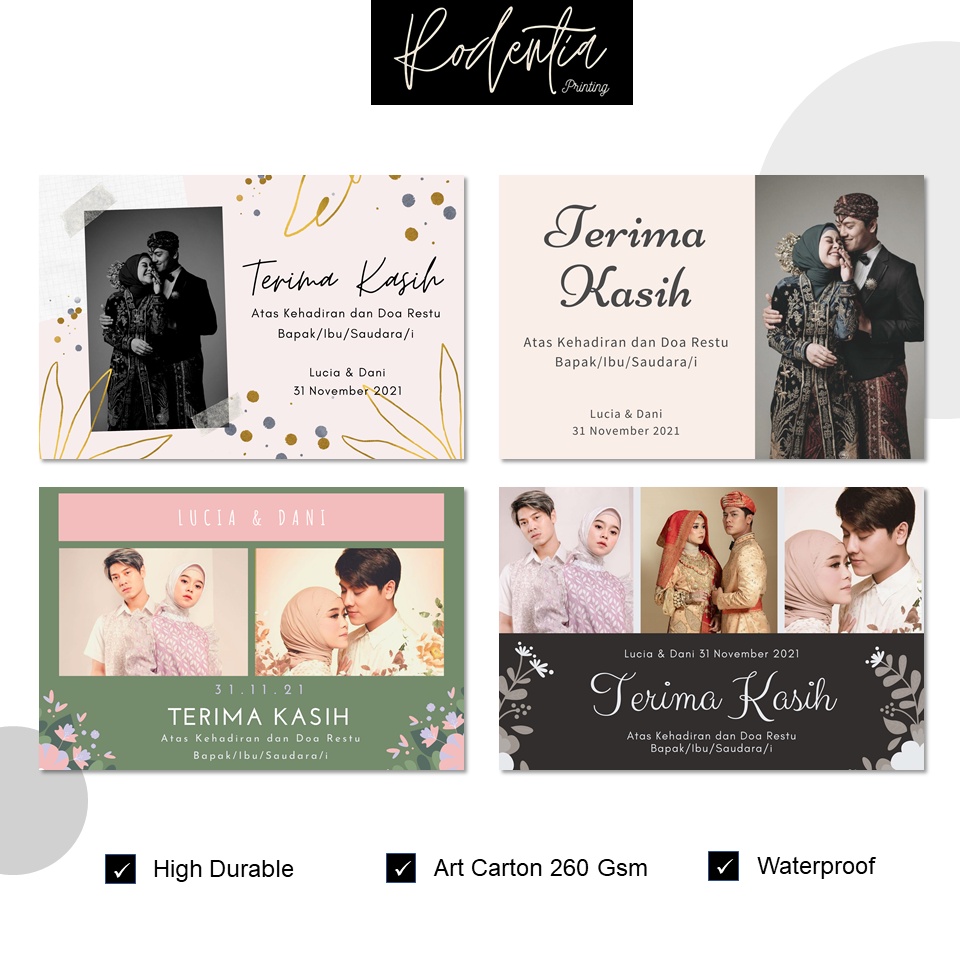 Kartu Ucapan Terima Kasih Thank You Thanks Card Pernikahan Wedding Khitan Custom Foto Mempelai/Penga