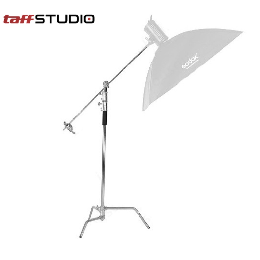 TaffSTUDIO C Light Stand Tripod Studio Lighting Photograpy 130 cm with Extension Arm - CD-50 - Silver