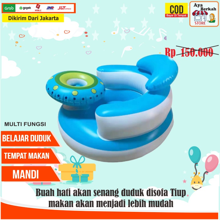 Sofa kursi tempat duduk bayi Mobil belajar duduk model pompa tiup Seat baby chair kursi makan bayi BIRU