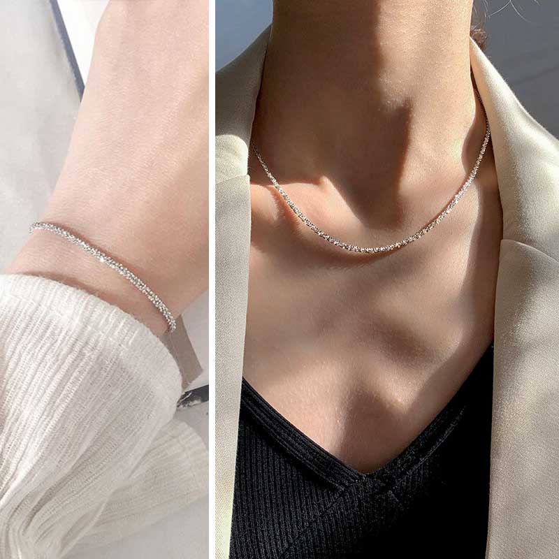 Gelang Kalung Rantai Bahan Titanium Steel S925 Silver Gaya Korea Untuk Wanita