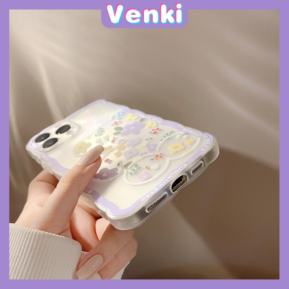 iPhone Case Silicone Soft Case Clear Case Wave Non-Slip Shockproof Camera Full Coverage Protection Purple Flower Bear For iPhone 13 Pro Max iPhone 12 Pro Max iPhone 11 iPhone 7Plus