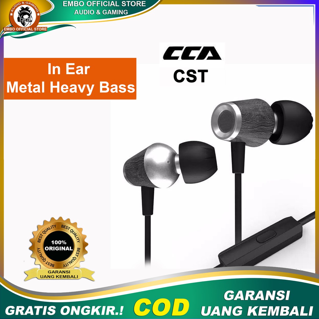 CCA CST Wooden Earphone Headset In Ear Henset Handsfree Bass Headset Sport Kabel Mic Original