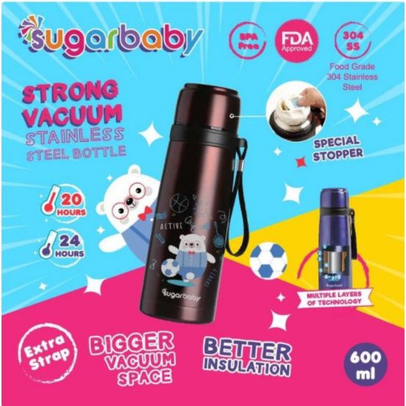 Sugar Baby Strong Vacuum Stainless Steel Bottle Termos Bayi Tahan Panas Lama Ukuran Besar (600 ml)