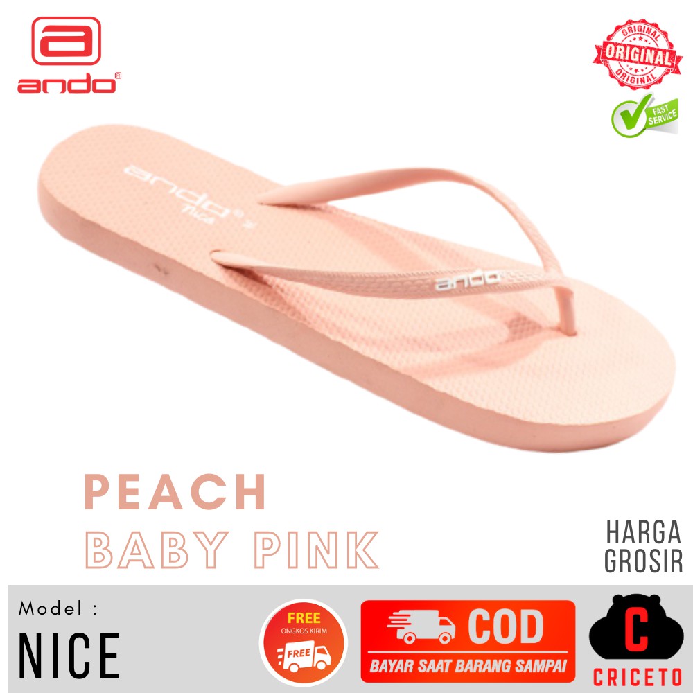 Sandal Jepit Wanita Basic ANDO NICE Aneka Warna Size 36-40 Grosir-Peach