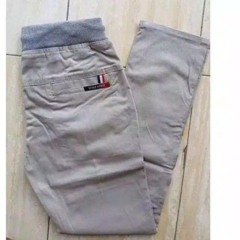 celana panjang pria chinos katun pinggang karet