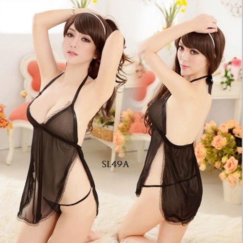 [BISA COD] BAJU TIDUR SEKSI LINGERIE SEXY SLEEPWEAR LACE HITAM SL49A