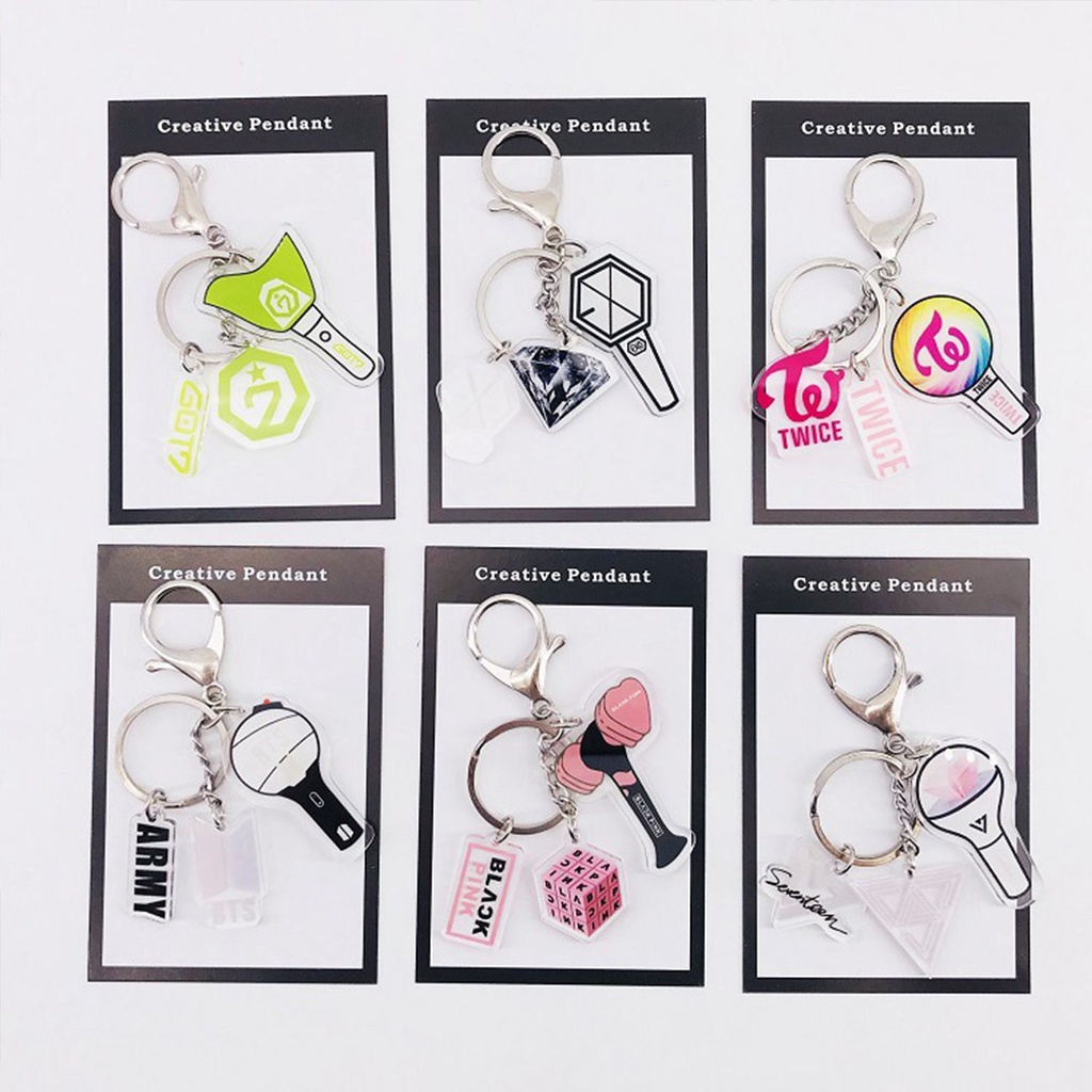 ROW New Style GOT7 BLACKPINK TWICE EXO BTS Metal Gift Keychain Acrylic Keyring Pendant Cheer Key Chain Creativity Star Peripherals