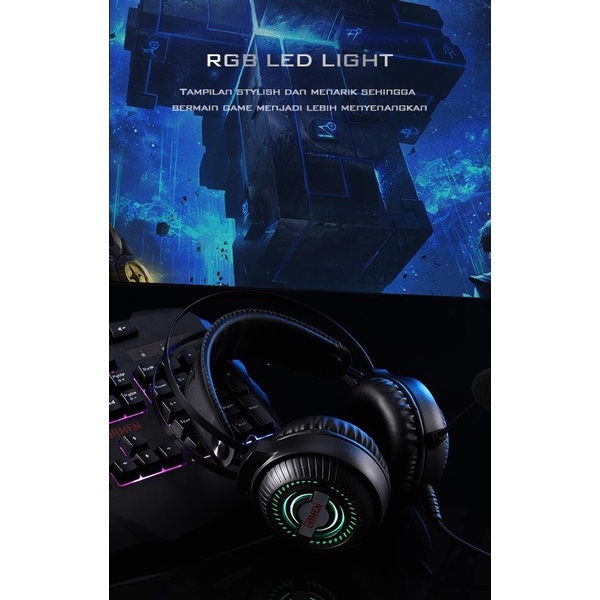 Headset Gamen GH2100 3.5mm Audio Jack input RGB LED Light Braided Wire