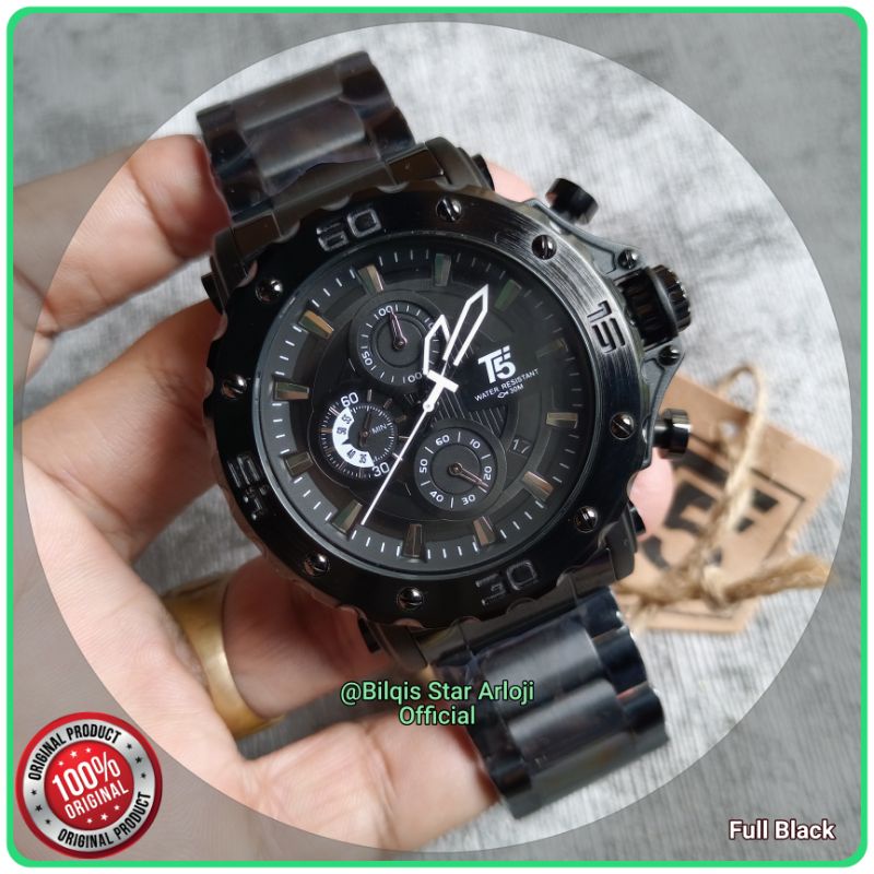 Jam Tangan T5 H3702 Model Ac 9205 Tali Rantai Hitam & Biru Original