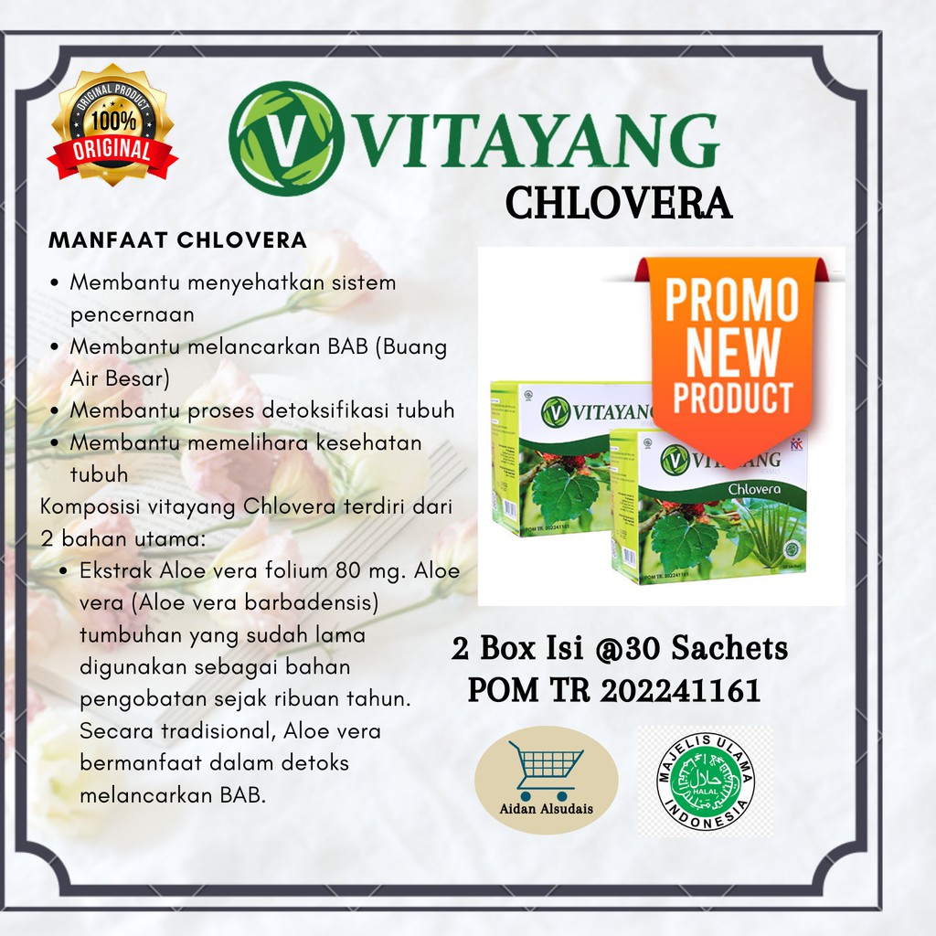 

NEW!! Vitayang Chlovera (2 x 30 Sachet @1gr) Alami Melancarkan Buang Air Besar Sembelit Konstipasi