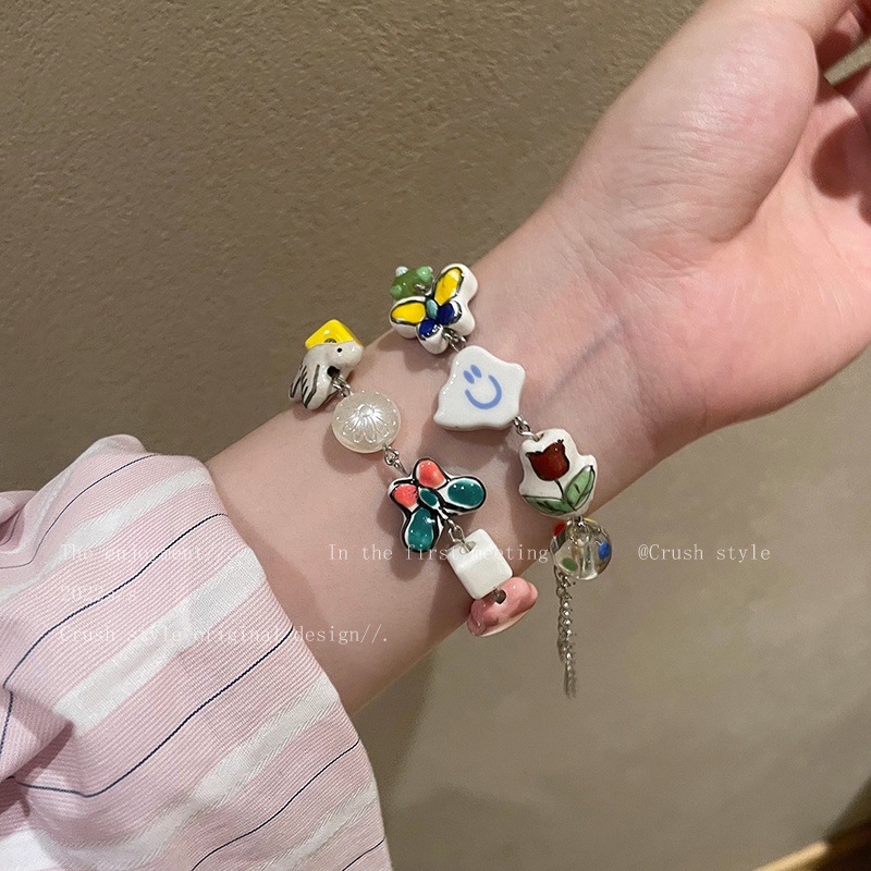 IFYOU Gelang Manik-Manik Bintang Smiley Warna-Warni Gaya Vintage Korea Untuk Wanita