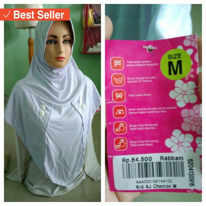 khimar Hijab pet anten wolfis terbaru murah / RABBANI AJ CHEVRON SIZE L 69500 WARNA PUTIH
