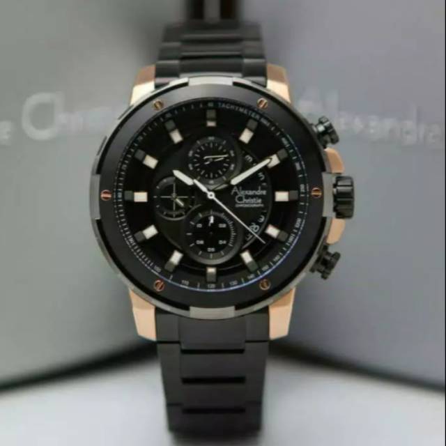 Jam Tangan Alexandre Christie 6528 Pria Black RoseGold Original