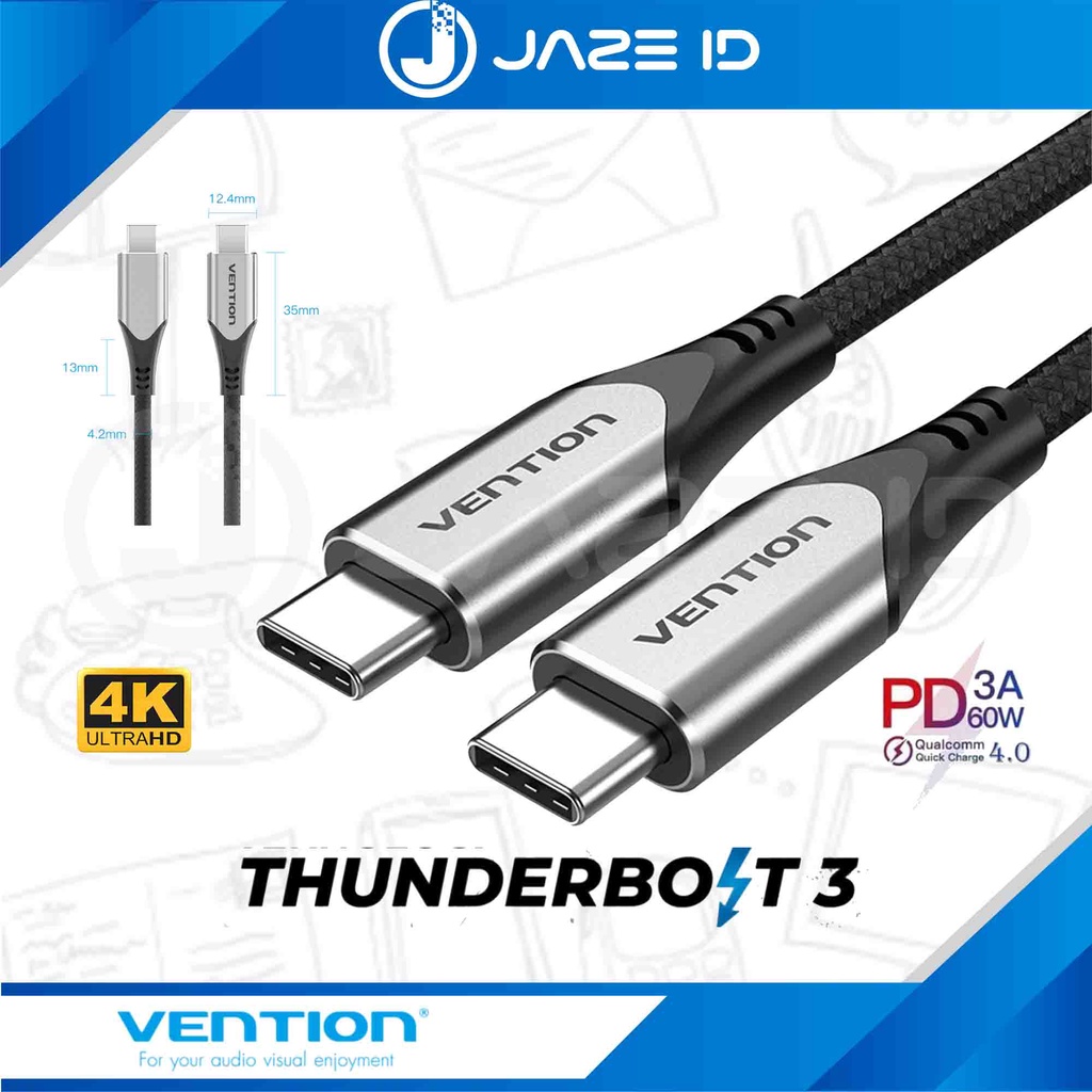 Vention Kabel Data USB Type C To C 3.1 Thunderbolt 3 PD 3A 60W 1M 1.5M