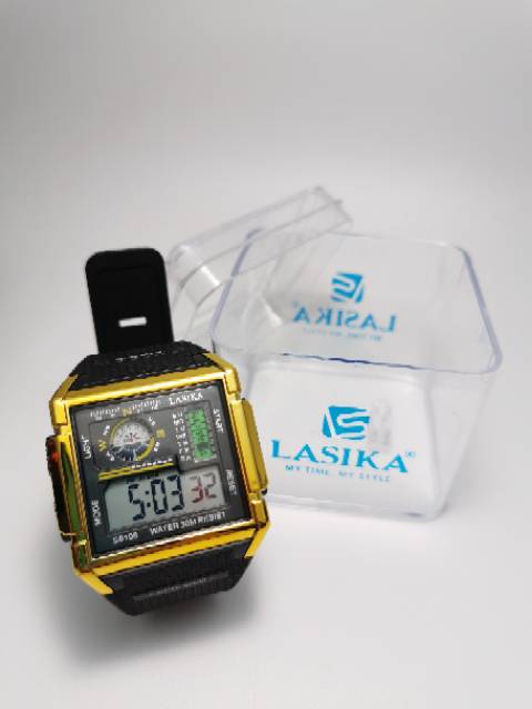 Jam tangan digital model segi petak Sporty water Resist Lasika 6108