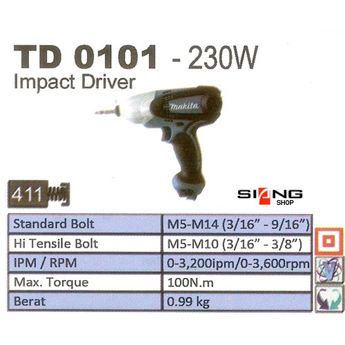 Makita TD 0101 / TD0101 Impact Driver (Obeng Listrik)