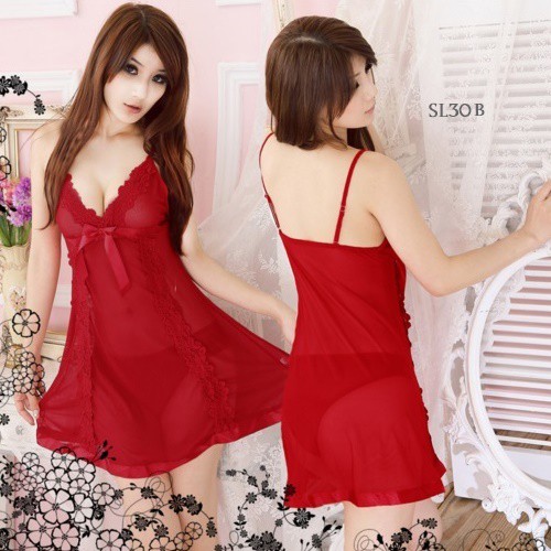 [BISA COD] LINGERIE SEXY BAJU TIDUR WANITA SEMI TRANSPARAN LACE MERAH SL30B