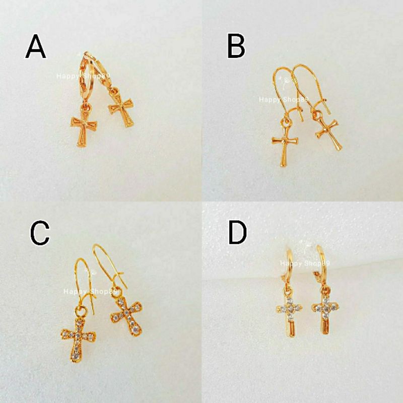 Anting Jurai Salib perhiasan lapis emas 18k anting salib