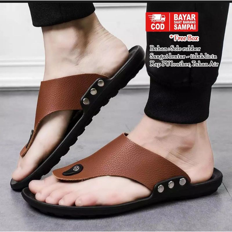 Sandal Pria Import Model Japit Simpel/Sendal Kulit Pria Terbaru 01