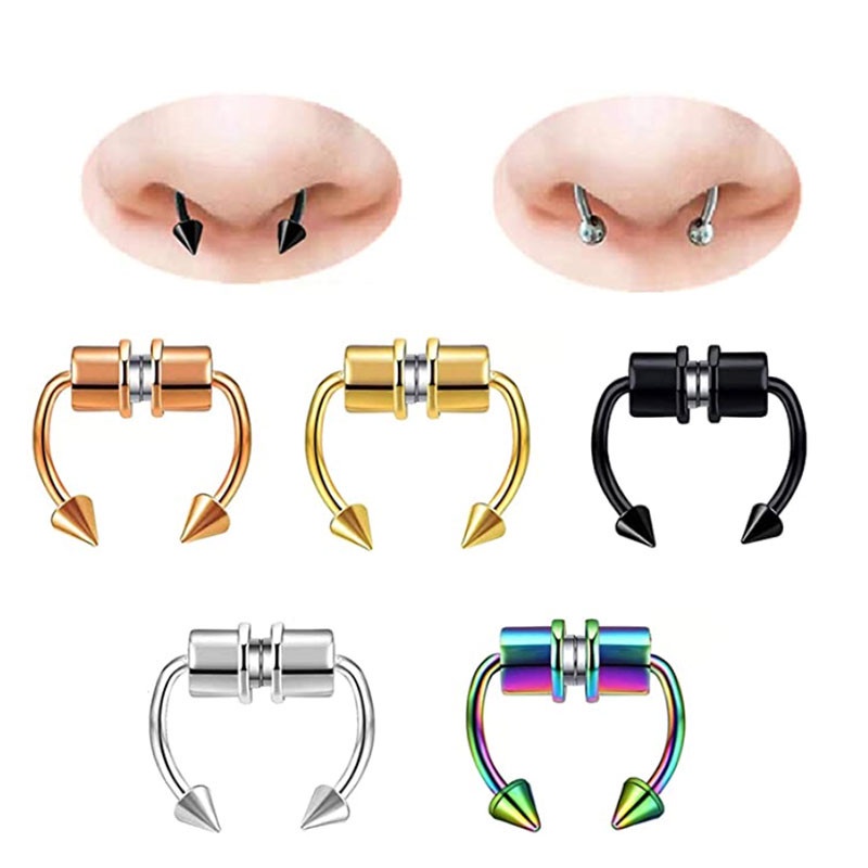 [ACKER] Magnetic Septum Horseshoe Cincin Hidung Palsu 316L Stainless Steel Faux Septum Rings Non-piercing Klip di Hidung Cincin