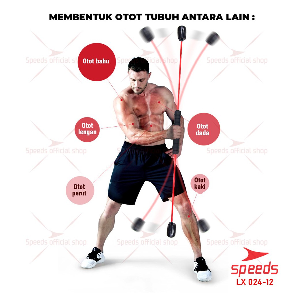 SPEEDS Flexi Bar Stick Tongkat Flexi Bar Swing Training Workout Untuk Kebutuhan Fitness Gym 024-12