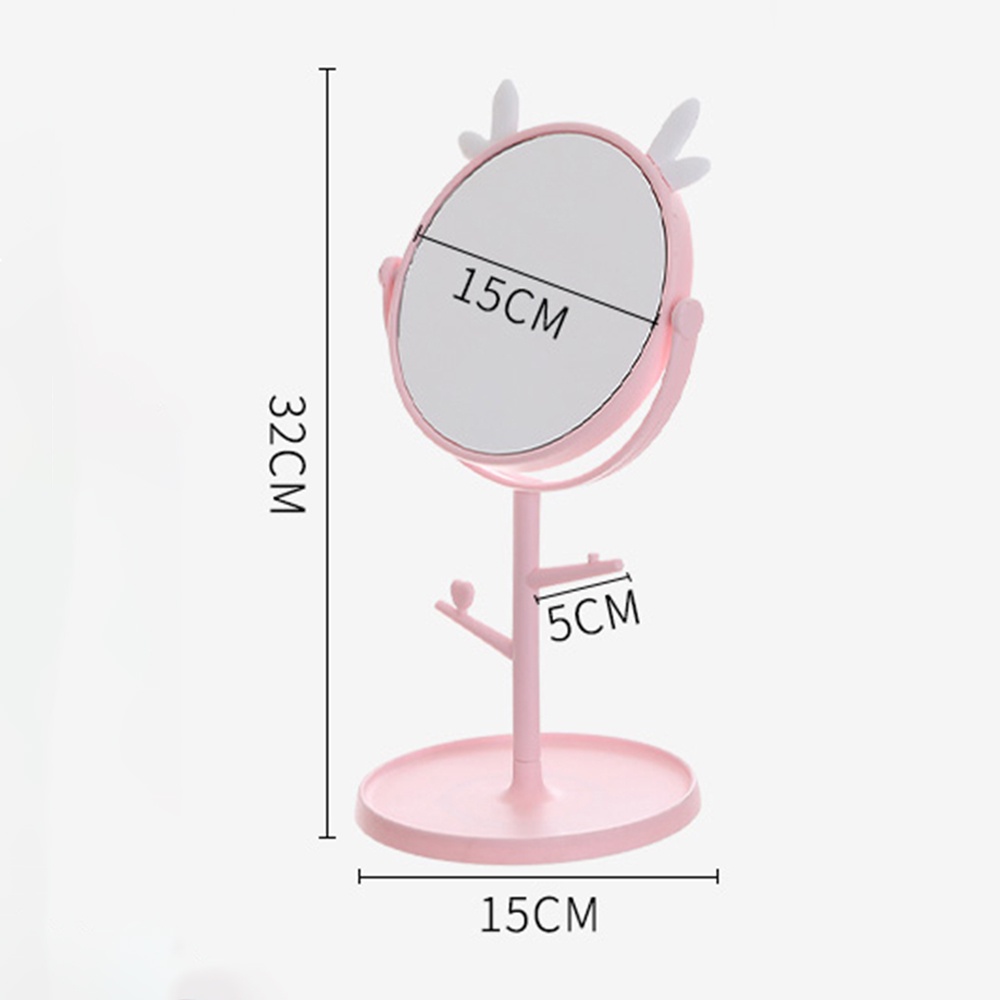 HOVELSHOP Cermin Make Up Bulat Kaca Meja Rias Standing Mirror Motif Telinga Lucu-4