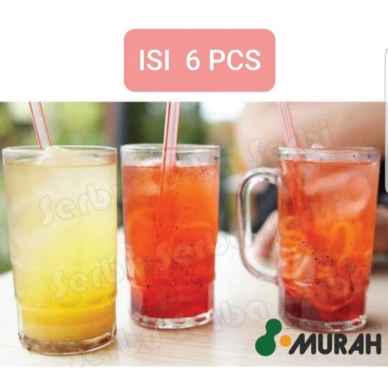 1 SET 6 PCS GELAS CENDOL/GELAS ES TEH/GELAS ES KELAPA/GELAS KACA/GELAS MINUM