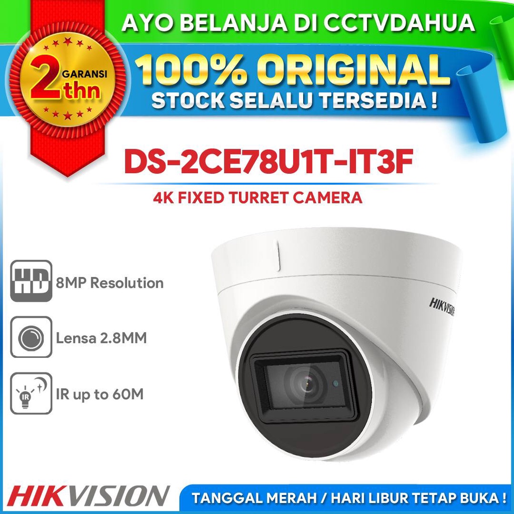 HIKVISION DS-2CE78U1T-IT3F 4K 8MP FIXED TURRET CAMERA BERGARANSI RESMI