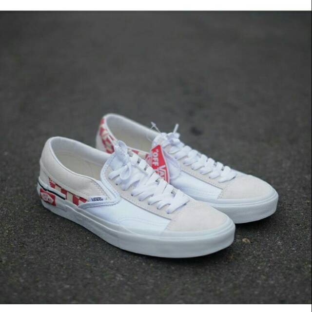 vans slip on cut and paste white