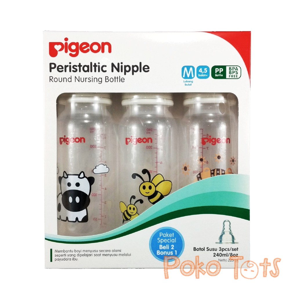 PAKET SPECIAL 2 BONUS 1 Pigeon Peristaltic Nursing Bottle 240ml Botol Susu PP RP WHS