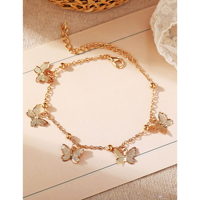 LRC Gelang Kaki Fashion Alloy Hollow Butterfly Pendant Handmade Anklet K97150